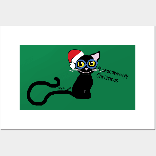 Meowy Christmas Black Cat Wall Art by ladyshiro42